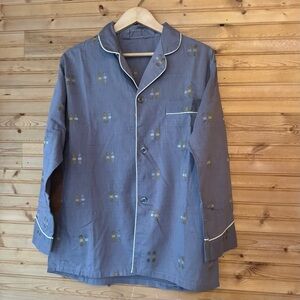 Pleetway Balloon Seat Pajama Top Japanese Men’s XL Lt Blue Embroidered Buttons